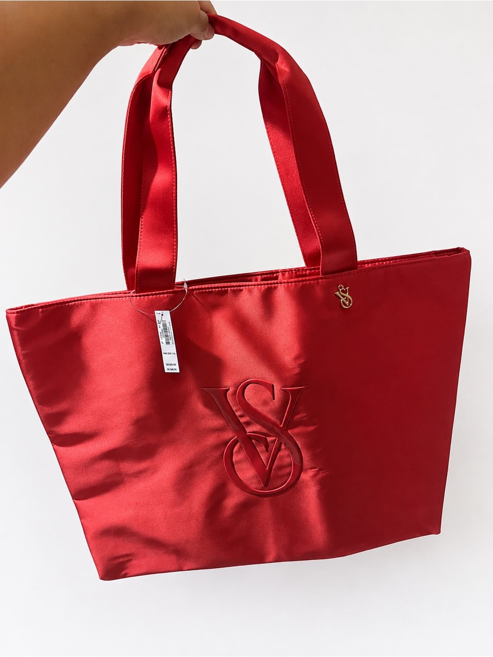 Victoria's Secret Red Satin Tote with Embossed VS Logo